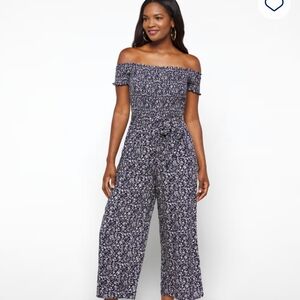Lulu's Medium Brinley Navy Floral Off Shoulder Jumpsuit